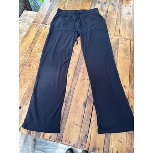 Wide Leg Ribbed Pants Womens M Black Lounge Stretch Casual Cozy Sexy